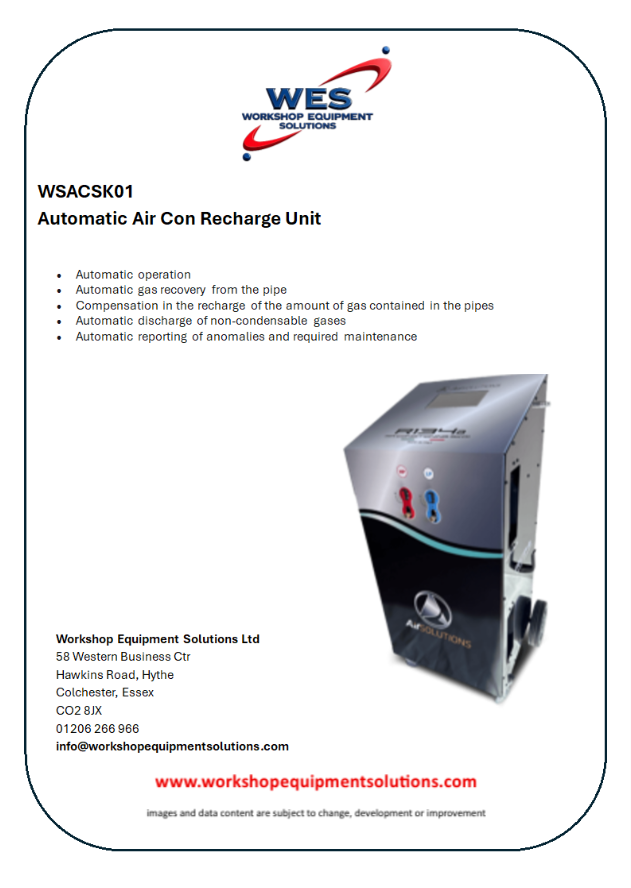 WSACSK01 Automatic Air Con Recharge Unit product sheet
