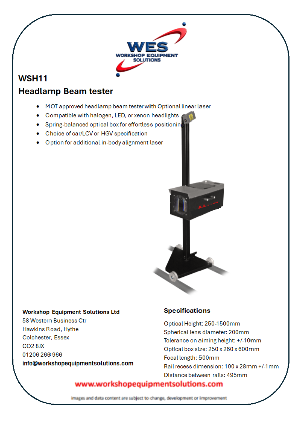WSH11 headlamp beam tester product sheet