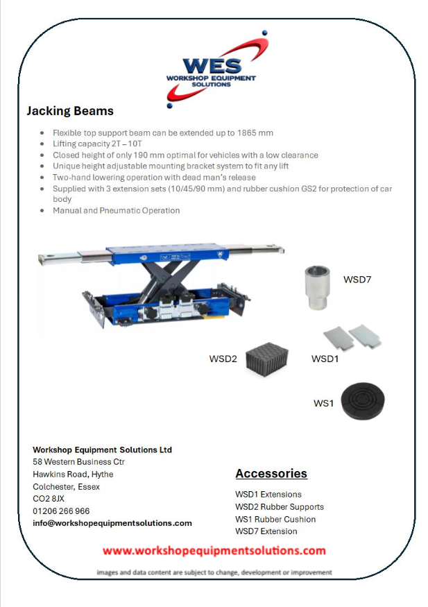 Jacking Beams product sheet with accessories