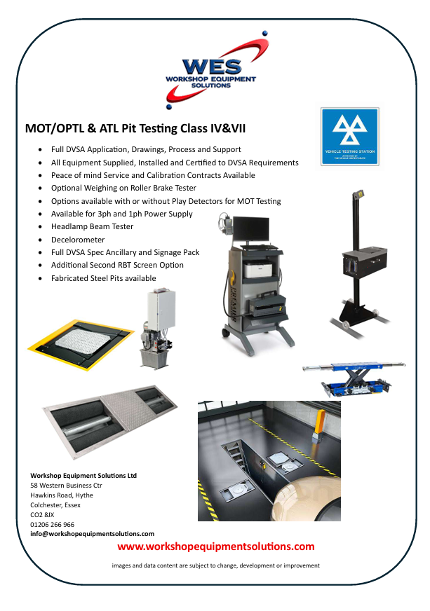 MOT OPTL and ATL Pit Testing Class IV and VII package sheet