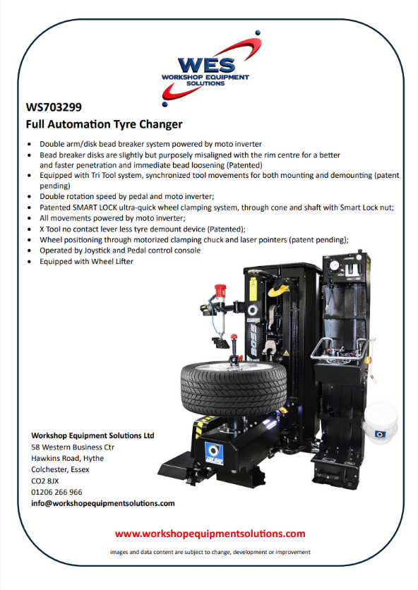 WS703299 Full Automation Tyre Changer product sheet