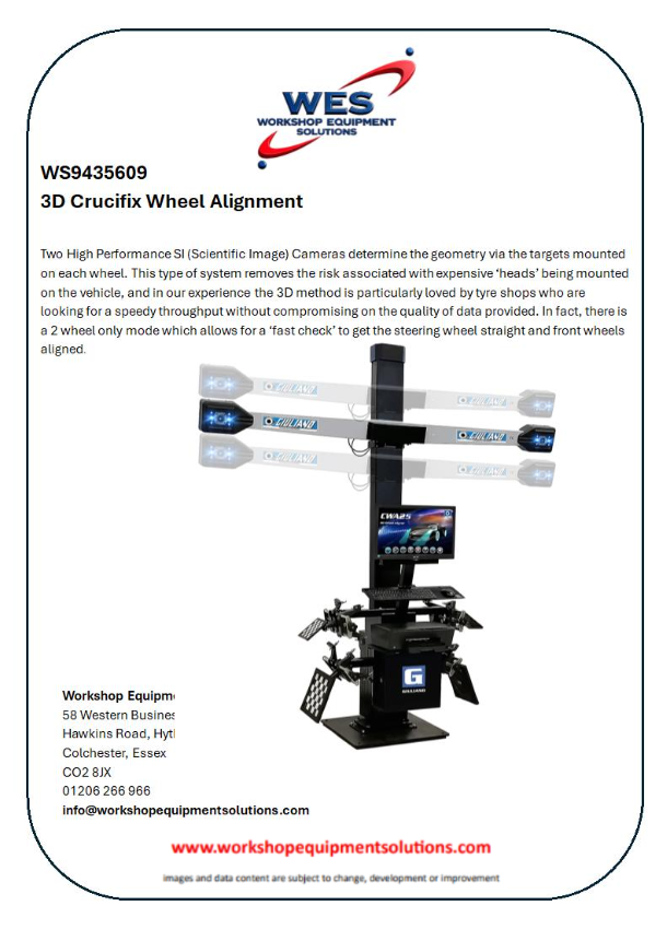 WS9435609 3D Crucifix Wheel Alignment product sheet