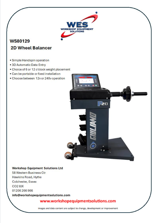 WS80129 2D Wheel Balancer product sheet