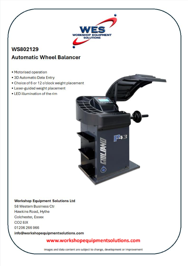 WS802129 Automatic Wheel Balancer product sheet