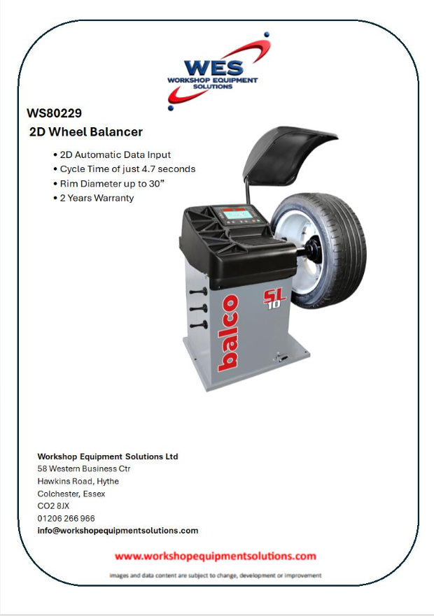 WS80229 2D Wheel Balancer product sheet